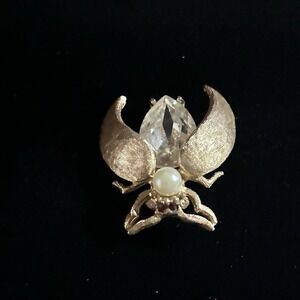Vintage 60's NAPIER Bug Insect Brooch Faceted Crystal Body Ruby Crystal Eyes